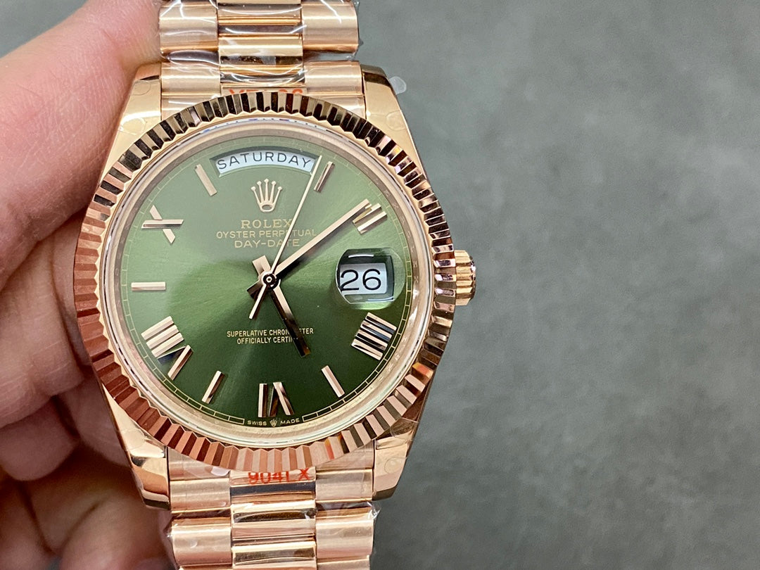 Rolex Day-Date 40mm Olive Green Dial, Everose Gold, Swiss Movement – Inquire Price via WhatsApp