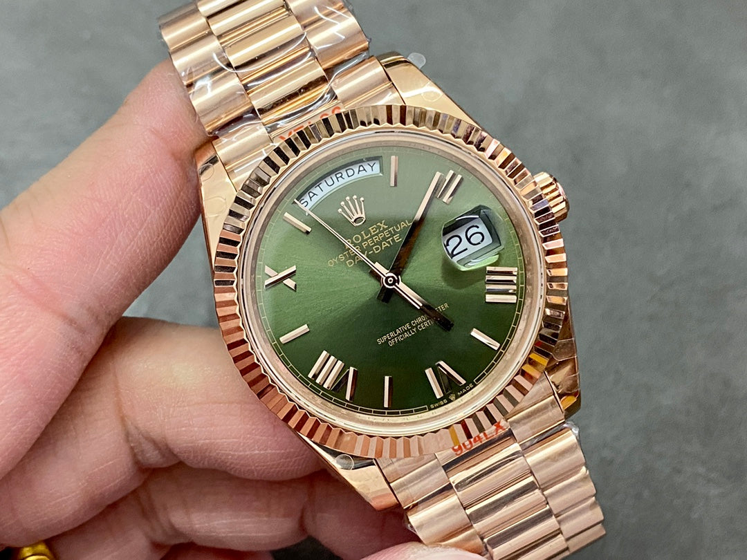Rolex Day-Date 40mm Olive Green Dial, Everose Gold, Swiss Movement – Inquire Price via WhatsApp