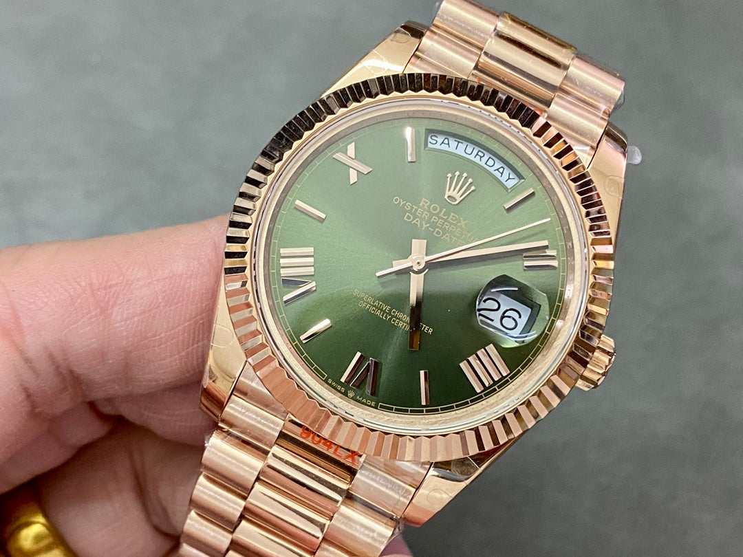 Rolex Day-Date 40mm Olive Green Dial, Everose Gold, Swiss Movement – Inquire Price via WhatsApp