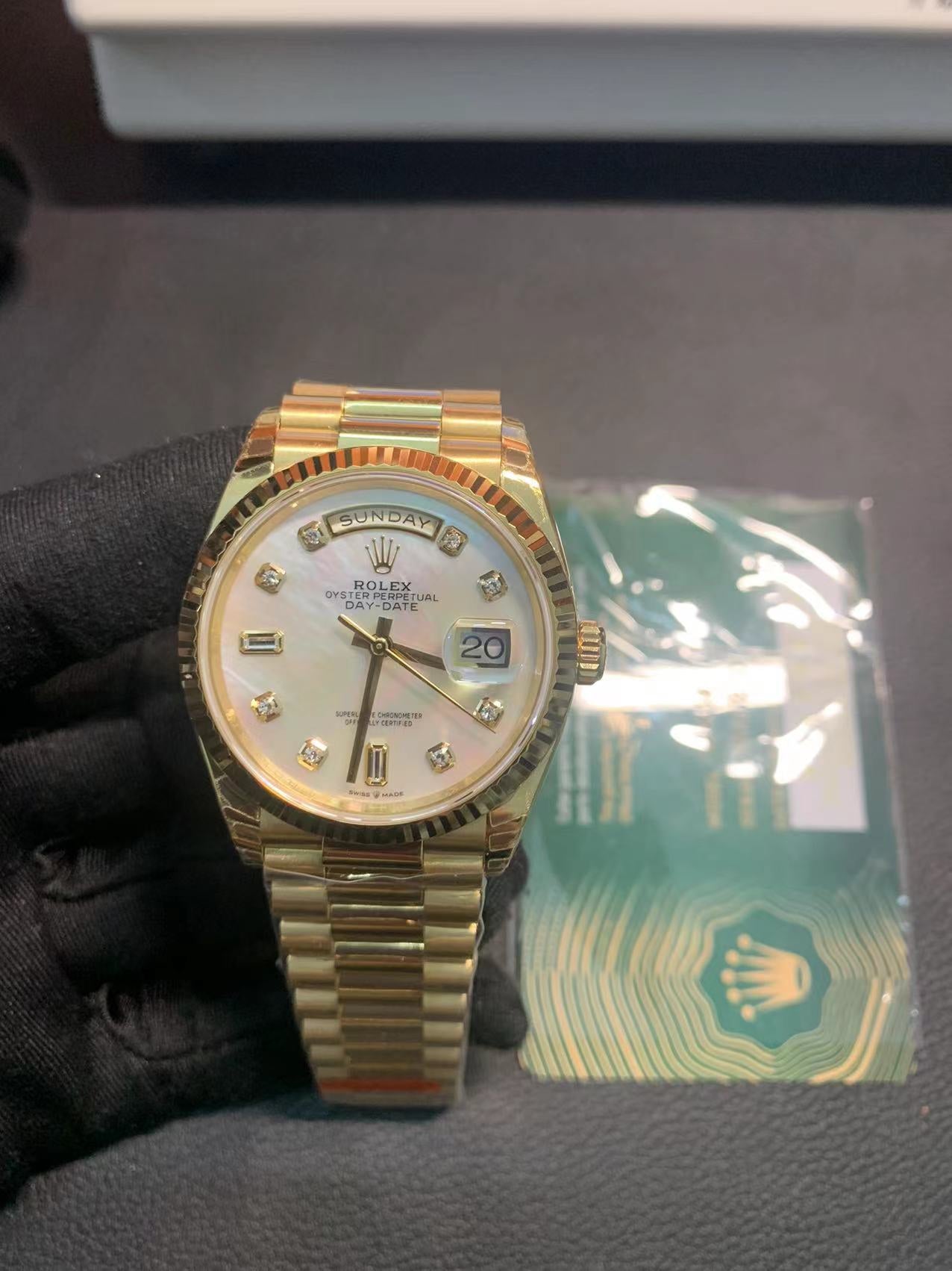 Rolex Day-Date 40mm White Mother-of-Pearl Dial, Yellow Gold Color, Swiss Movement – Inquire Price via WhatsApp