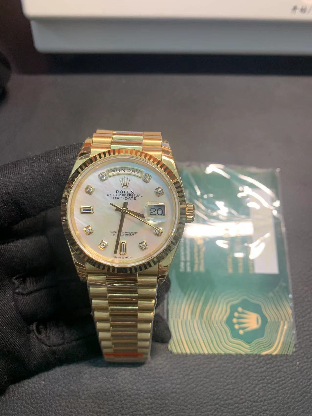 Rolex Day-Date 40mm White Mother-of-Pearl Dial, Yellow Gold Color, Swiss Movement – Inquire Price via WhatsApp