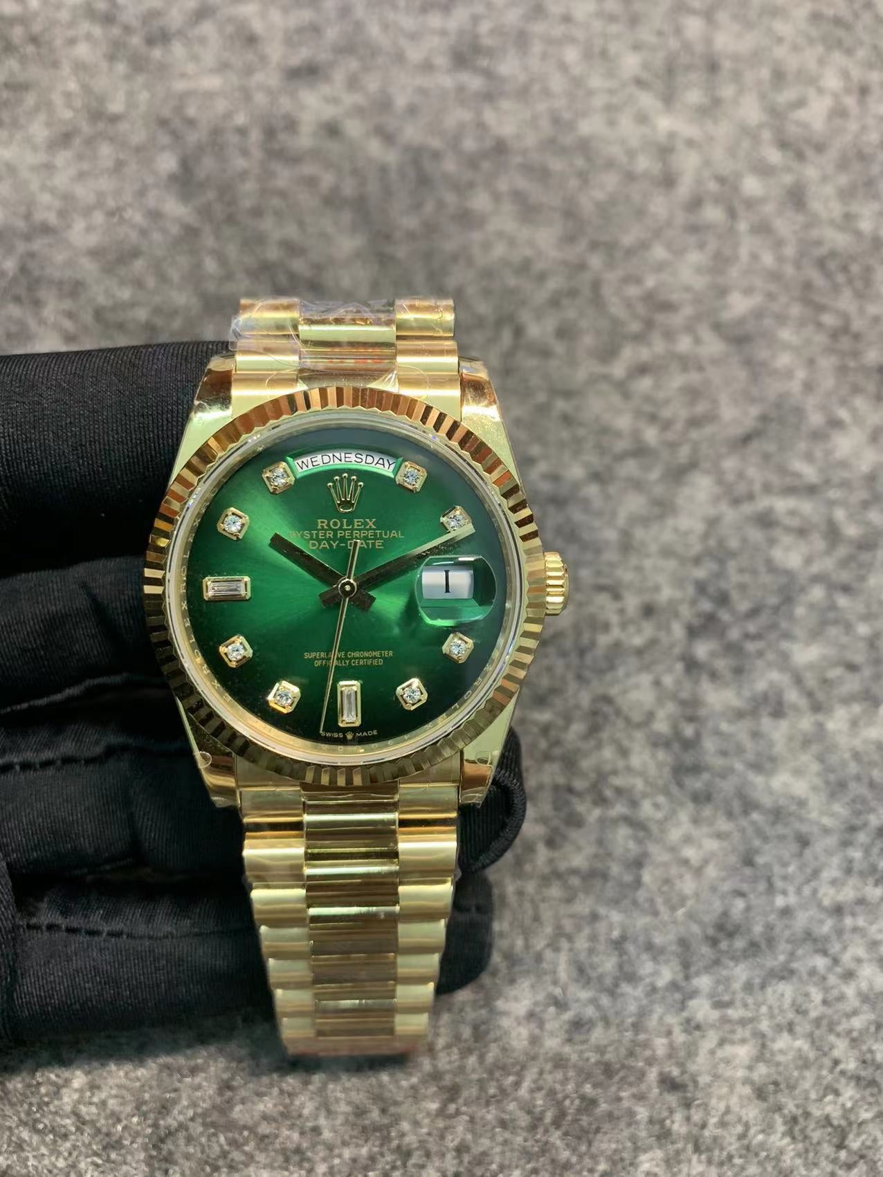Rolex Day-Date 40mm Green Dial, Yellow Gold, Diamond Hour Markers – Inquire Price via WhatsApp