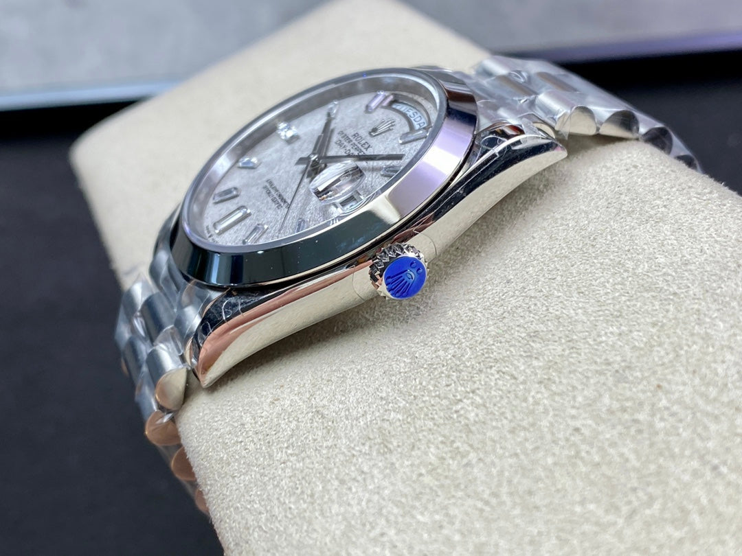 Rolex Day-Date 40mm Ice Blue Meteorite Dial, 904L Stainless Steel, Swiss Movement – Inquire Price via WhatsApp