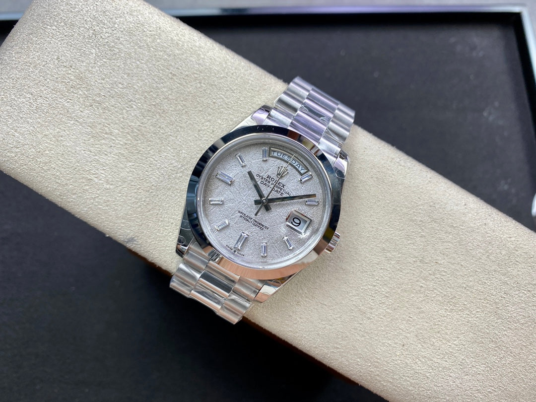 Rolex Day-Date 40mm Ice Blue Meteorite Dial, 904L Stainless Steel, Swiss Movement – Inquire Price via WhatsApp