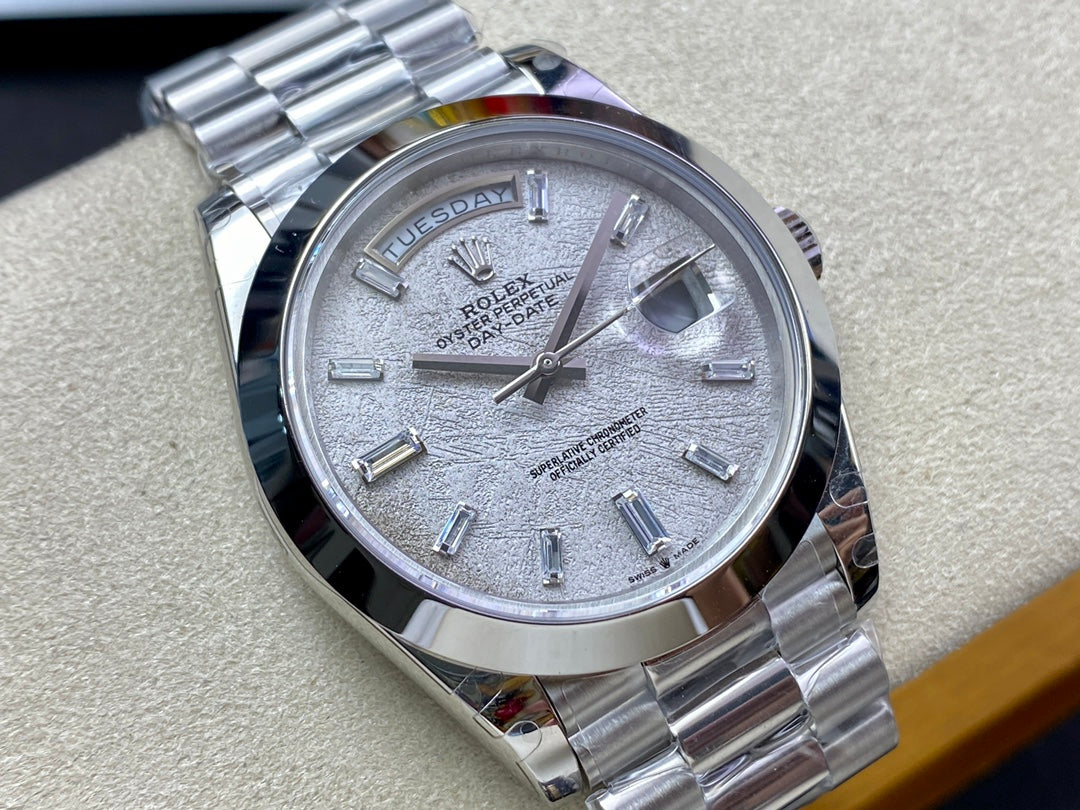 Rolex Day-Date 40mm Ice Blue Meteorite Dial, 904L Stainless Steel, Swiss Movement – Inquire Price via WhatsApp