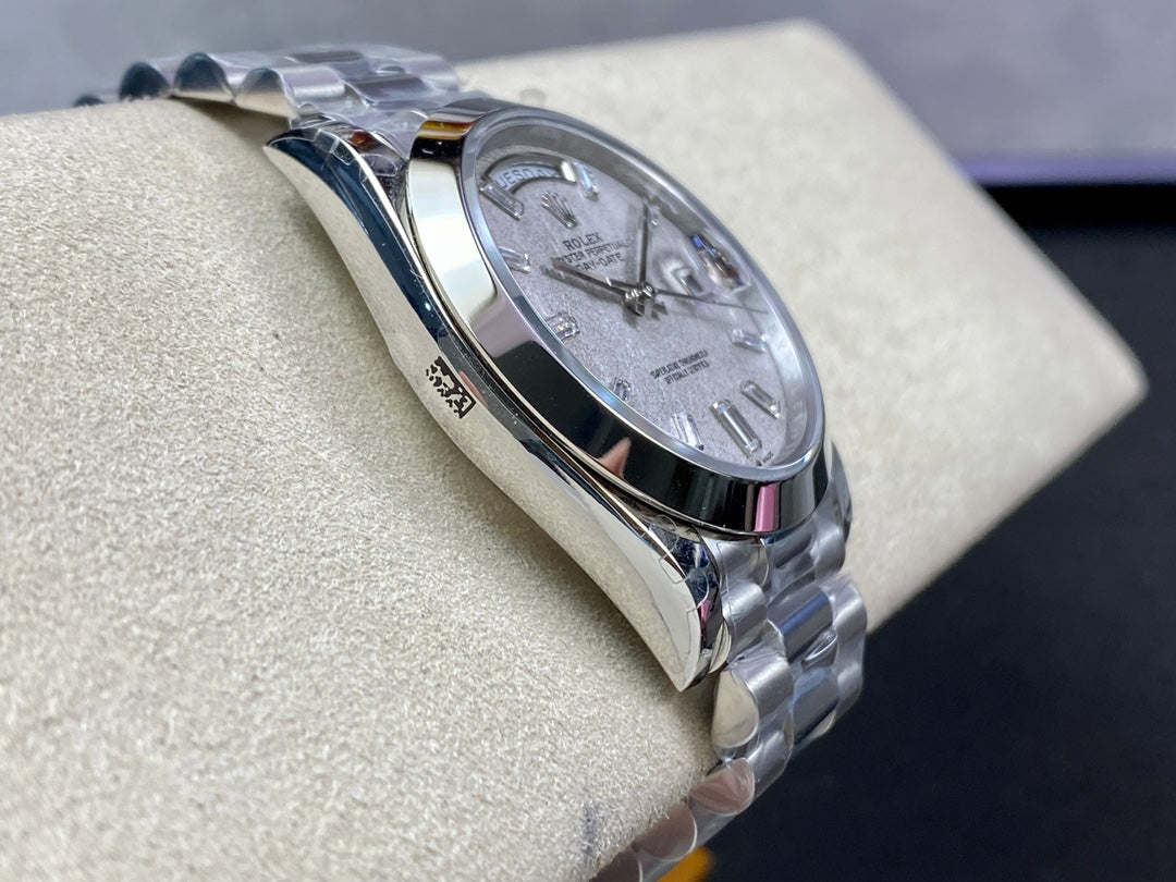 Rolex Day-Date 40mm Ice Blue Meteorite Dial, 904L Stainless Steel, Swiss Movement – Inquire Price via WhatsApp