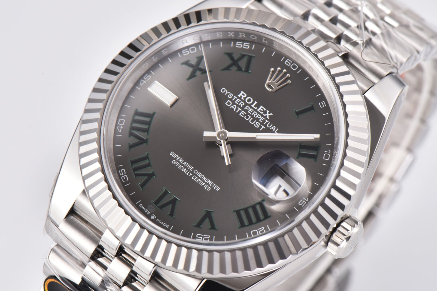 Rolex Datejust 126334 Dark Grey Dial with Green Roman Numerals, 41mm, 904L Stainless Steel, VR3235 Movement . – Inquire Price via WhatsApp