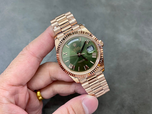 Rolex Day-Date 40mm Olive Green Dial, Everose Gold, Swiss Movement – Inquire Price via WhatsApp