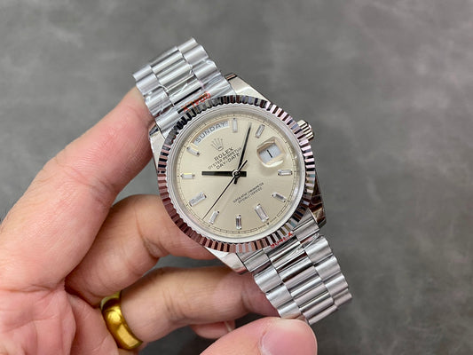Rolex Day-Date 40mm Silver Baguette Dial, 904L Stainless Steel, Swiss Movement – Inquire Price via WhatsApp