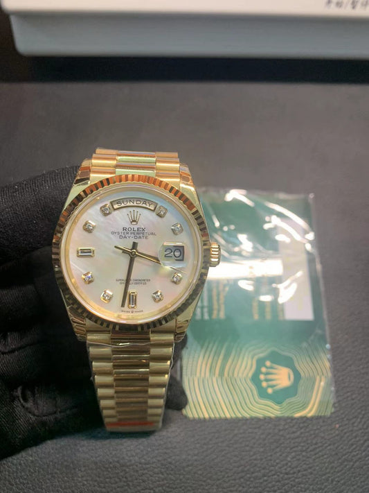 Rolex Day-Date 40mm White Mother-of-Pearl Dial, Yellow Gold Color, Swiss Movement – Inquire Price via WhatsApp