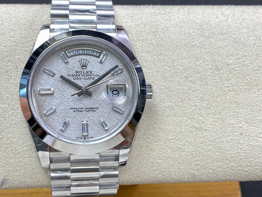 Rolex Day-Date 40mm Ice Blue Meteorite Dial, 904L Stainless Steel, Swiss Movement – Inquire Price via WhatsApp