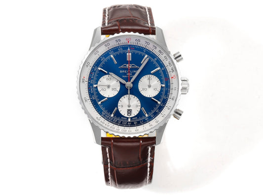 Breitling Navitimer 43mm, Blue Dial with White Subdials, Brown Leather Strap – Inquire Price via WhatsApp