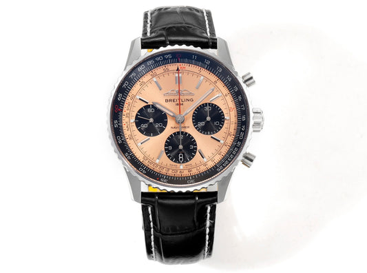 Breitling Navitimer 43mm, Orange Dial with Black Subdials, Black Leather Strap – Inquire Price via WhatsApp