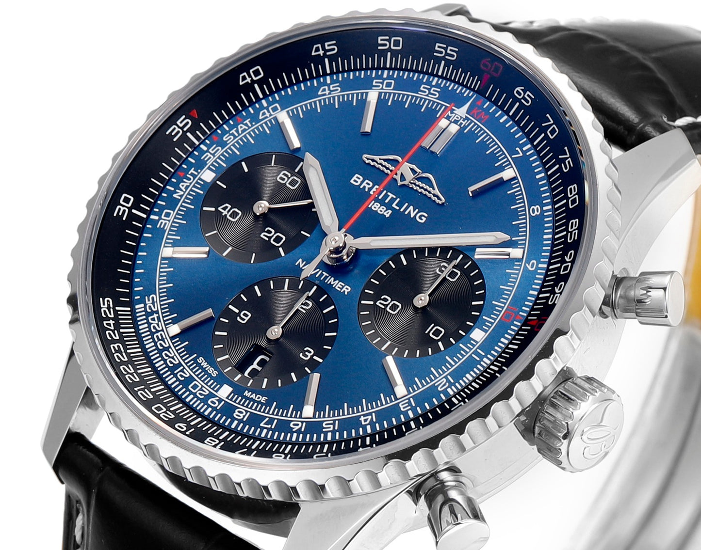 Breitling Navitimer 43mm, Deep Blue Dial with Black Subdials, 904L Stainless Steel – Inquire Price via WhatsApp
