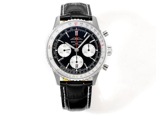 Breitling Navitimer 43mm, Black Dial with White Subdials, Black Leather Strap – Inquire Price via WhatsApp
