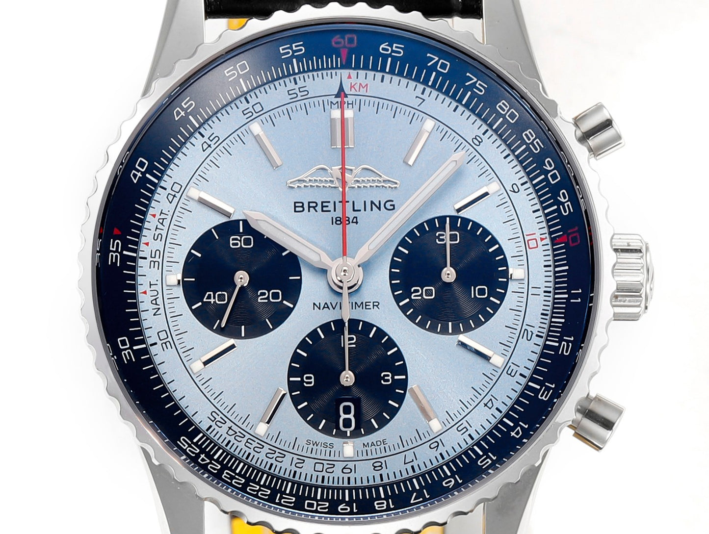 Breitling Navitimer 43mm, Skyblue Dial with Black Subdials, 904L Stainless Steel – Inquire Price via WhatsApp
