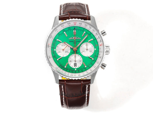 Breitling Navitimer 43mm, Green Dial with White Subdials, Brown Leather Strap – Inquire Price via WhatsApp