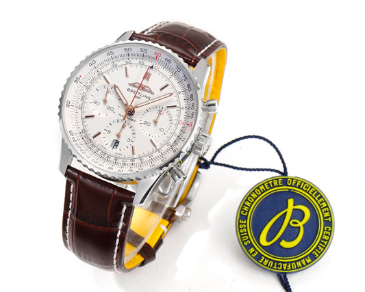 Breitling Navitimer 43mm, White Dial, Brown Leather Strap – Inquire Price via WhatsApp