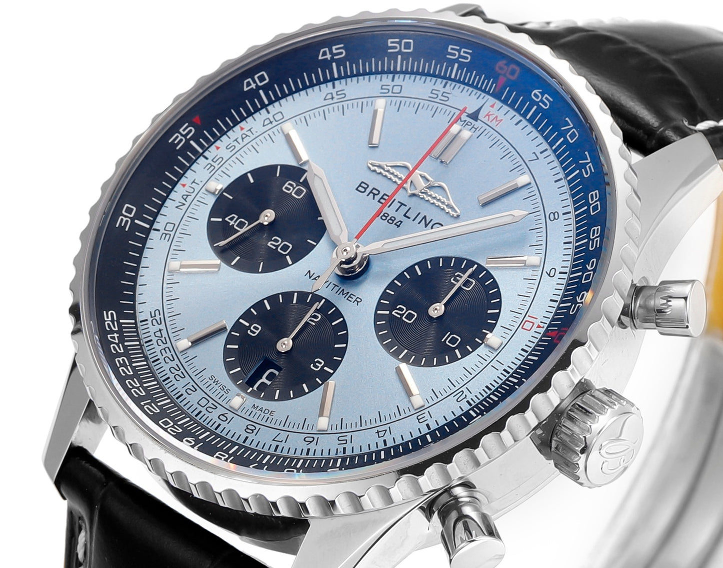 Breitling Navitimer 43mm, Skyblue Dial with Black Subdials, 904L Stainless Steel – Inquire Price via WhatsApp
