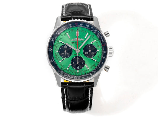 Breitling Navitimer 43mm, Green Dial with Black Subdials, Black Leather Strap – Inquire Price via WhatsApp