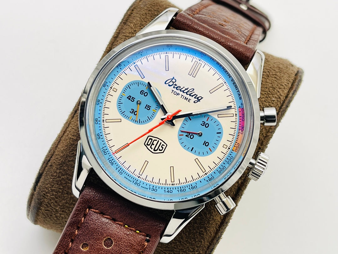 Breitling Top Time “Zorro Dial” 41mm, Sky subdials Stainless Steel, Brown Strap – Inquire Price via WhatsApp