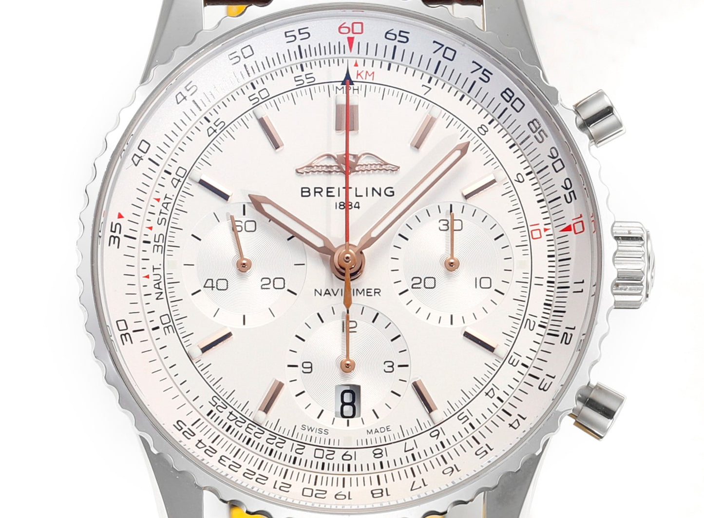 Breitling Navitimer 43mm, White Dial, Brown Leather Strap – Inquire Price via WhatsApp